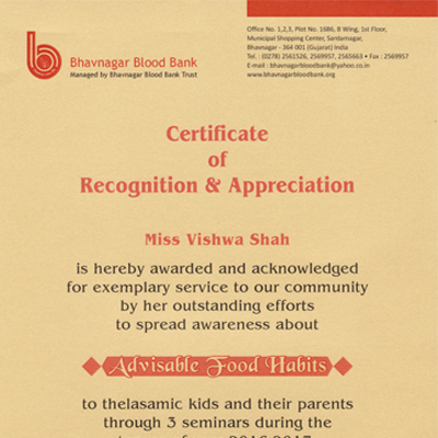 Bloodbank appreciation certificate